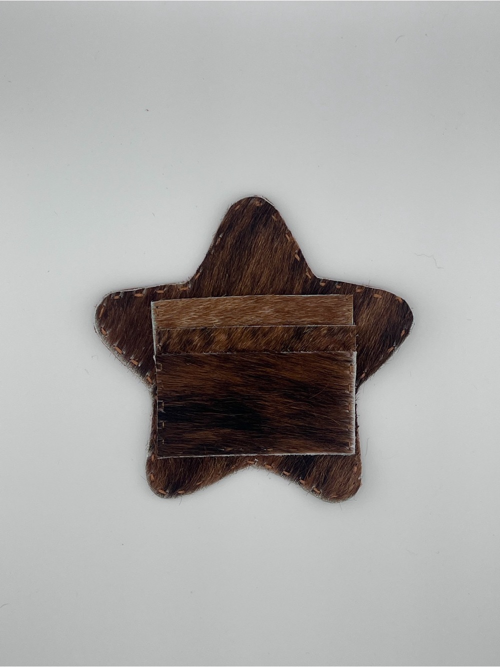 Star-Shaped Cowhide Card Holder - Brown